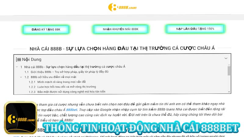 Giới thiệu 888bet thông tin hoạt động của nhà cái